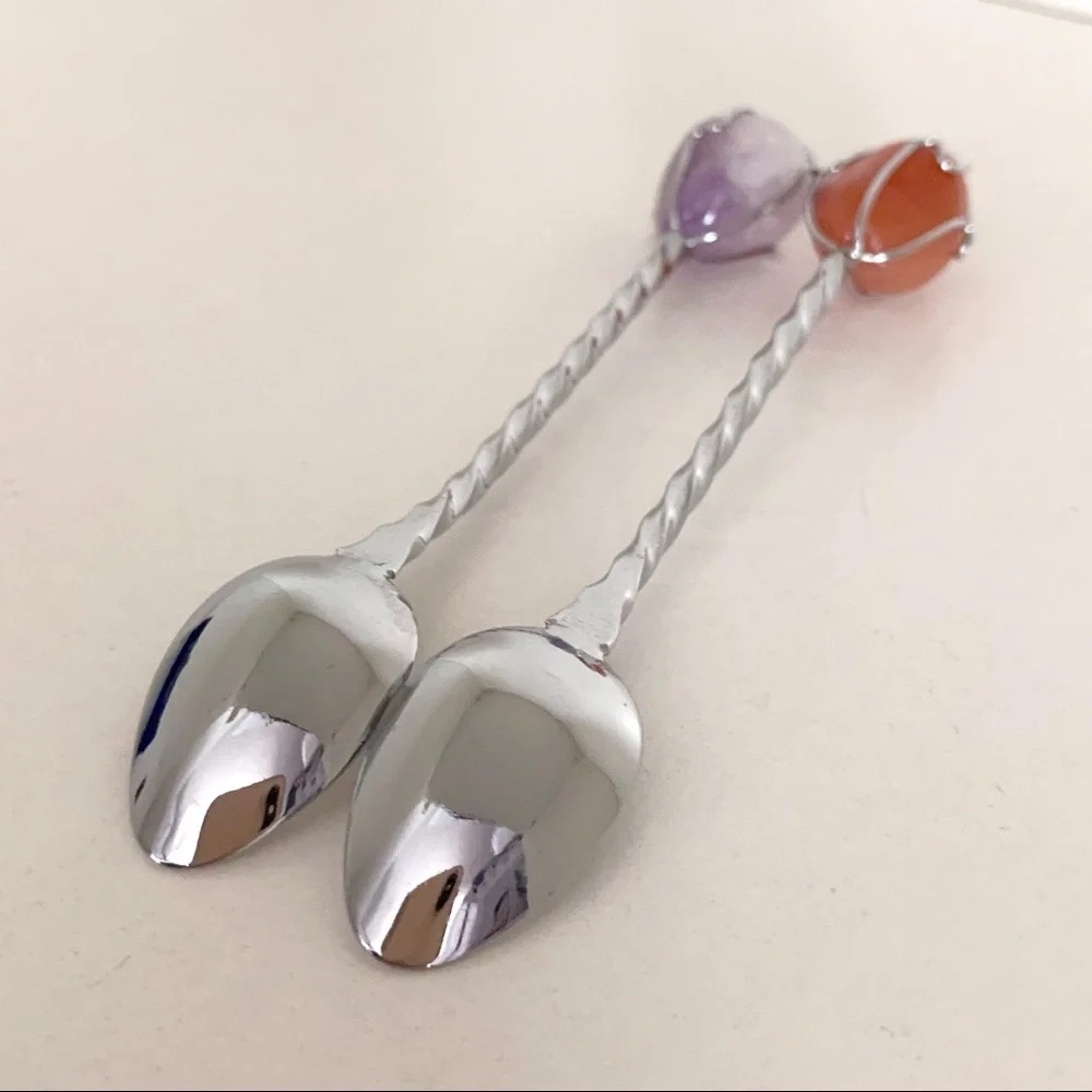 Vintage stone silver teaspoons set of 2 spoons